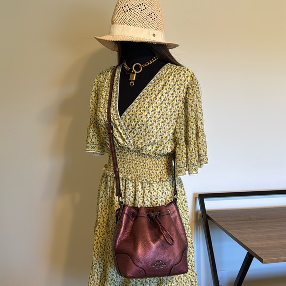 Coach baby Mickie Metallic Burgundy Drawstrings Bucket Bag - Picture 3 of 12